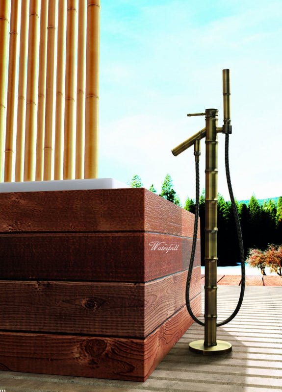 Bamboo Design Bronze Freestanding Bathtub Faucet with Shower