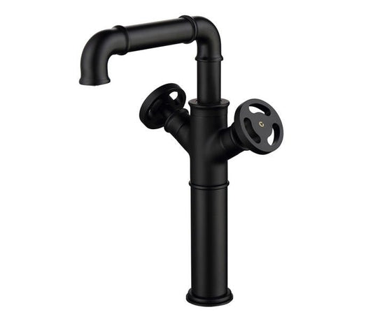 Black Matte Industrial Design Two Handles Bathroom Vessel Sink Faucet - |VESIMI Design| Luxury and Rustic bathrooms online
