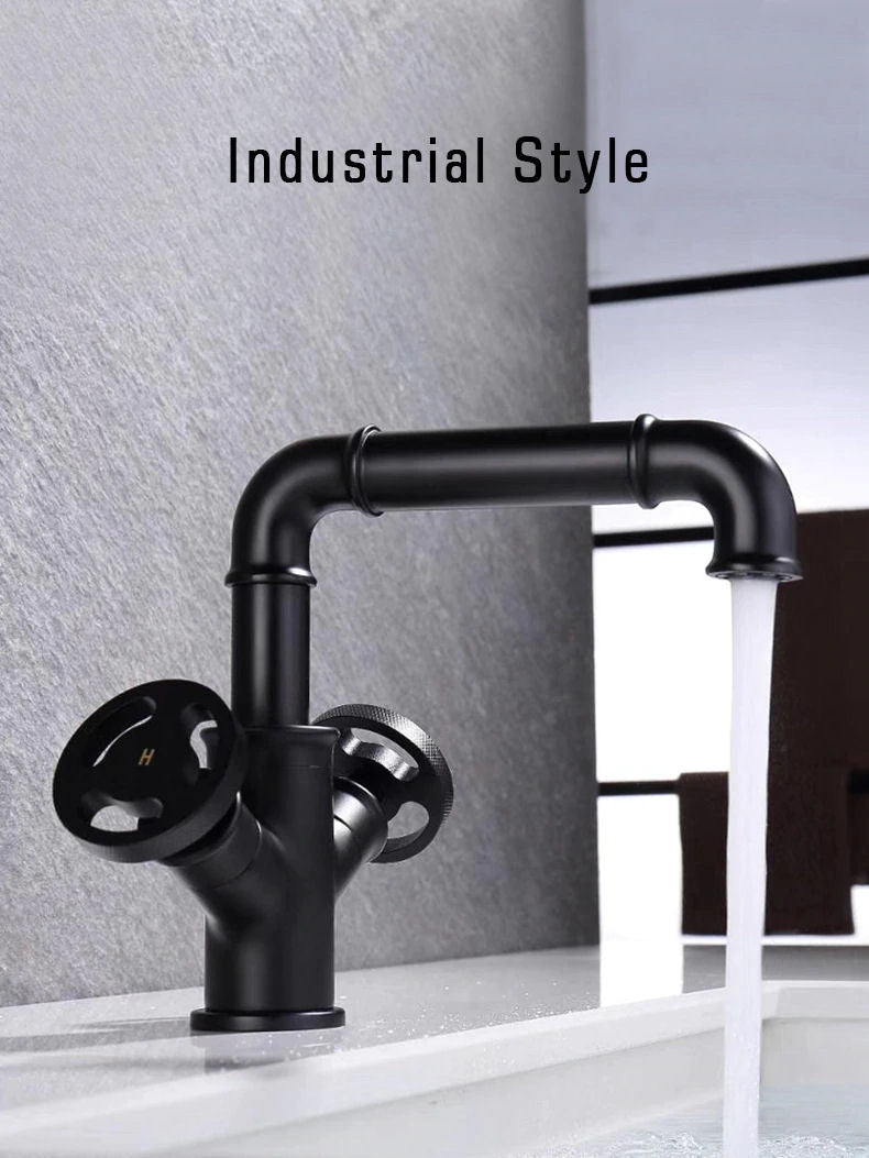 Black Matte Industrial Two Handles Basin Faucet - |VESIMI Design| Luxury and Rustic bathrooms online