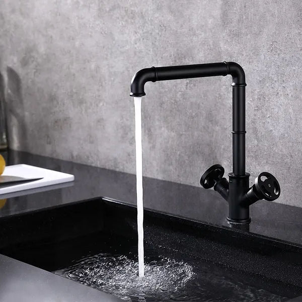 Black Matte Industrial Two Handles Kitchen Faucet - |VESIMI Design| Luxury and Rustic bathrooms online