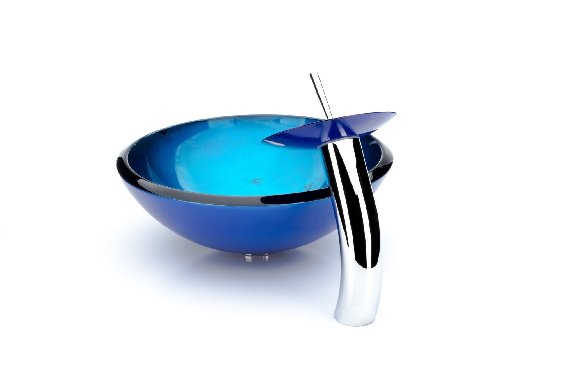 Blue Leaf Round Glass Vessel Sink Combo Waterfall Faucet Set - |VESIMI Design|