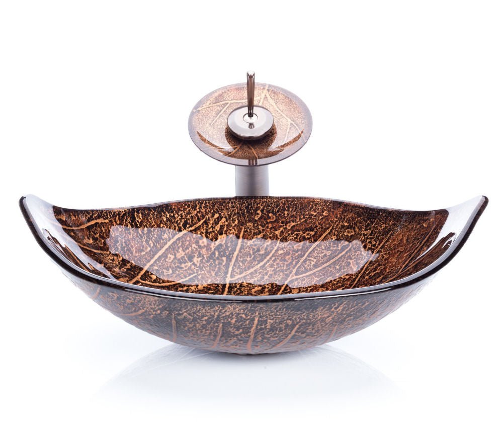 Brown and Copper Colors Leaf Design Glass Bathroom Vessel Sink - |VESIMI Design| Luxury and Rustic bathrooms online