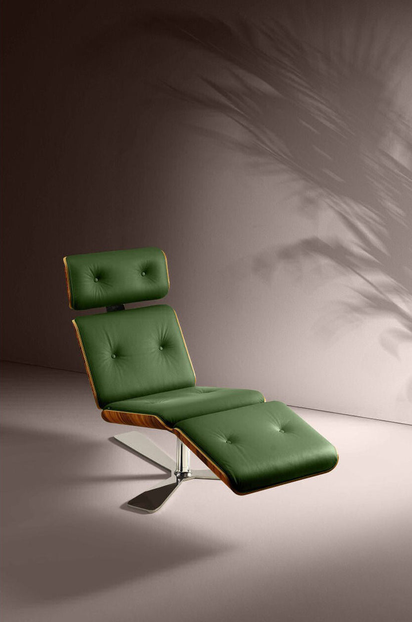 Chaise Longue Chrome / Green Genuine Italian Leather VESIMI Design