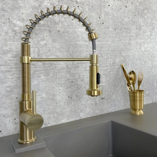 Champagne Gold Pull Down Design Kitchen Faucet - |VESIMI Design| Luxury and Rustic bathrooms online