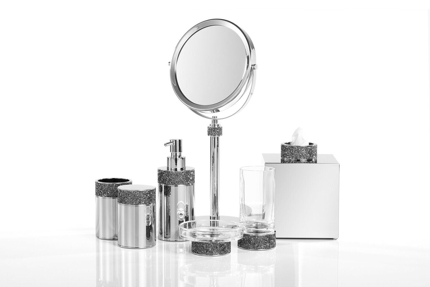 Chrome Design Cosmetic Mirror with Swarowski® Crystals - |VESIMI Design|