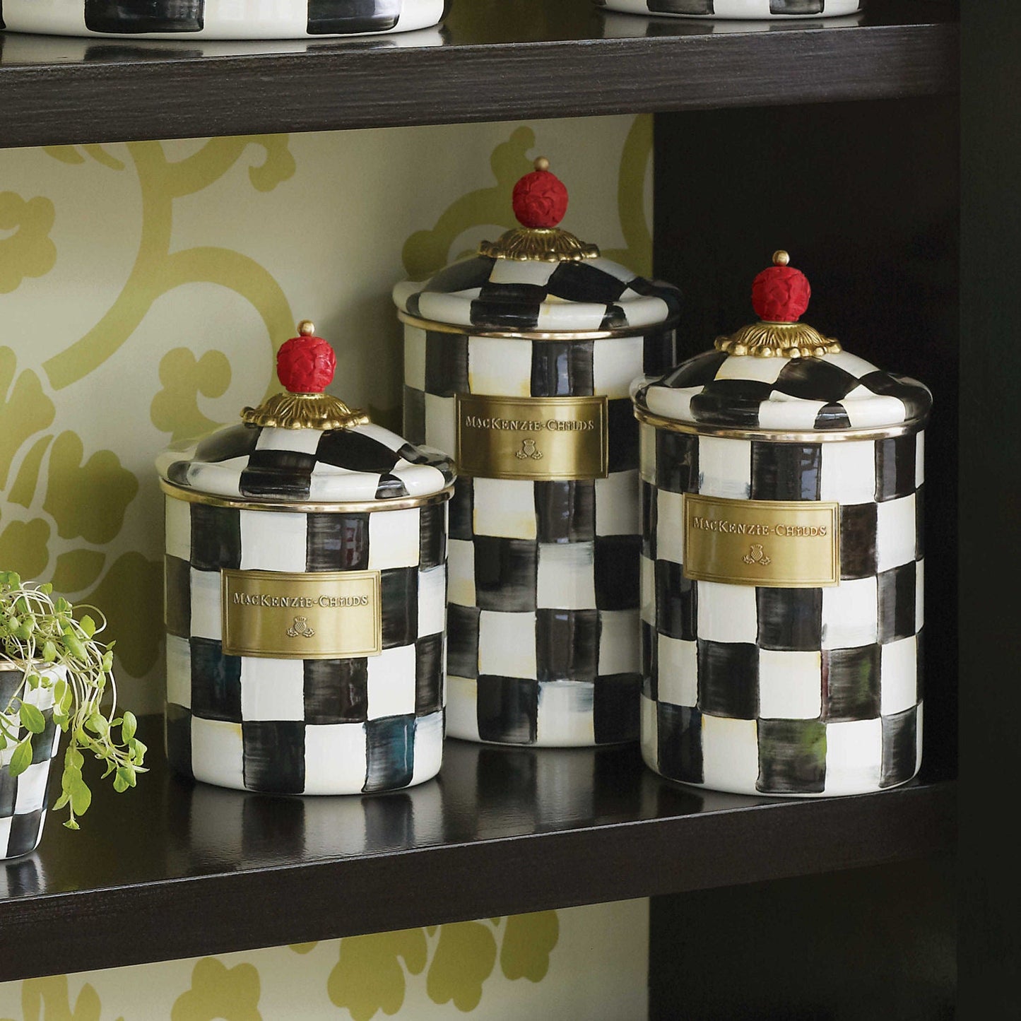 Courtly Check Enamel Canister Large by Mackenzie Childs - |VESIMI Design| Luxury and Rustic bathrooms online