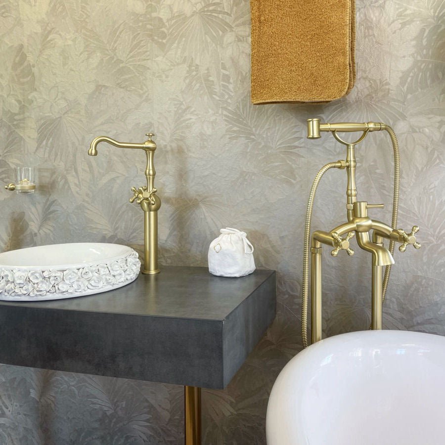 Deira Champagne Gold - Unlacquered Brass Vessel Sink Faucet - |VESIMI Design|