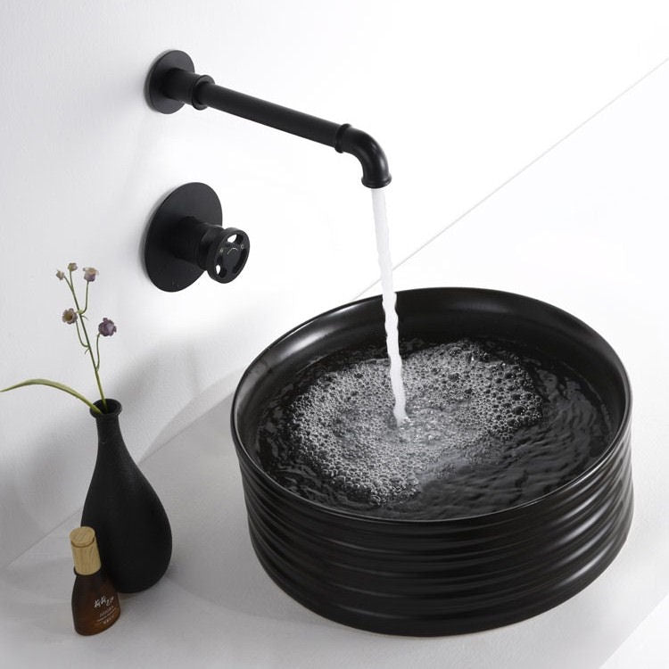 Design Black Industrial Wall-mounted Basin Faucet - |VESIMI Design| Luxury and Rustic bathrooms online