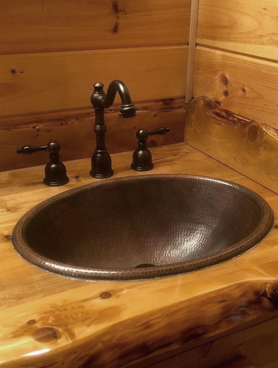 Drop in Oval Bathroom Hand Hammered Copper Sink - |VESIMI Design| Luxury and Rustic bathrooms online