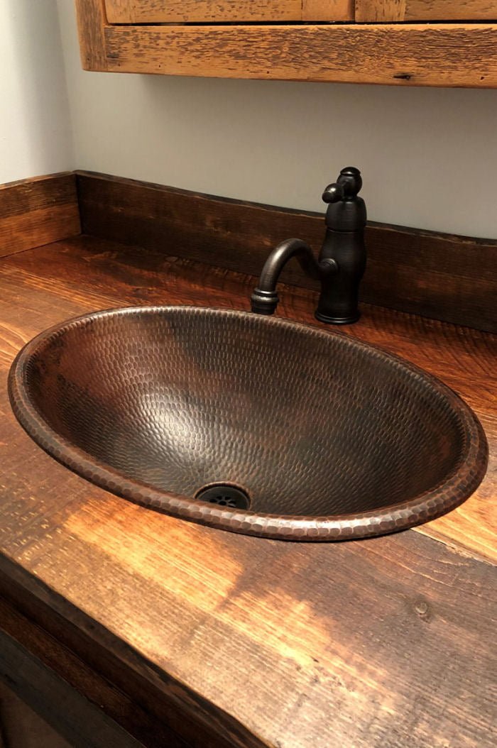 Drop in Oval Bathroom Hand Hammered Copper Sink - |VESIMI Design| Luxury and Rustic bathrooms online