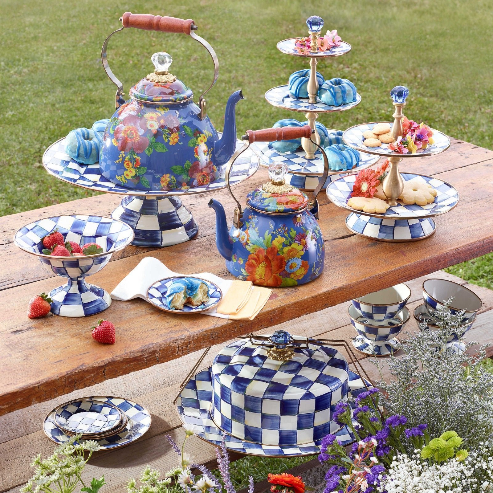 Mackenzie Childs Tea Party Sets For Sale Flower Market Blue Enamel