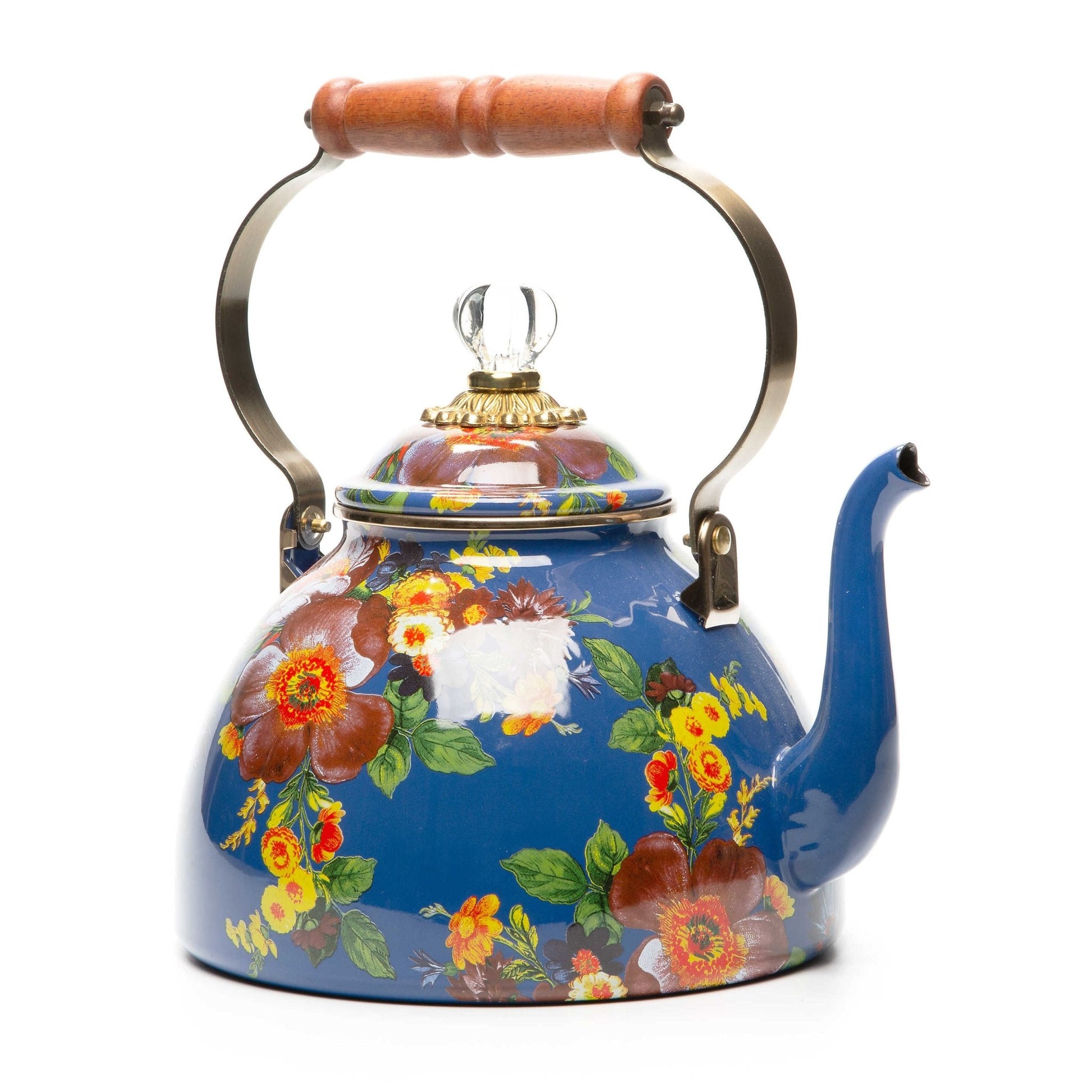 Flower Market Blue Enamel Tea Kettle - Lapis by Mackenzie Childs 2.84L - |VESIMI Design| Luxury and Rustic bathrooms online