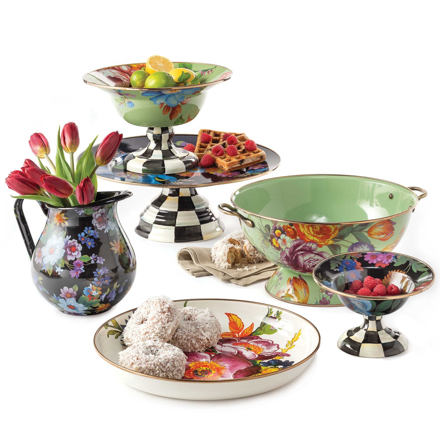 MacKenzie-Childs  Green Flower Market Mixing Bowls, Set of 3