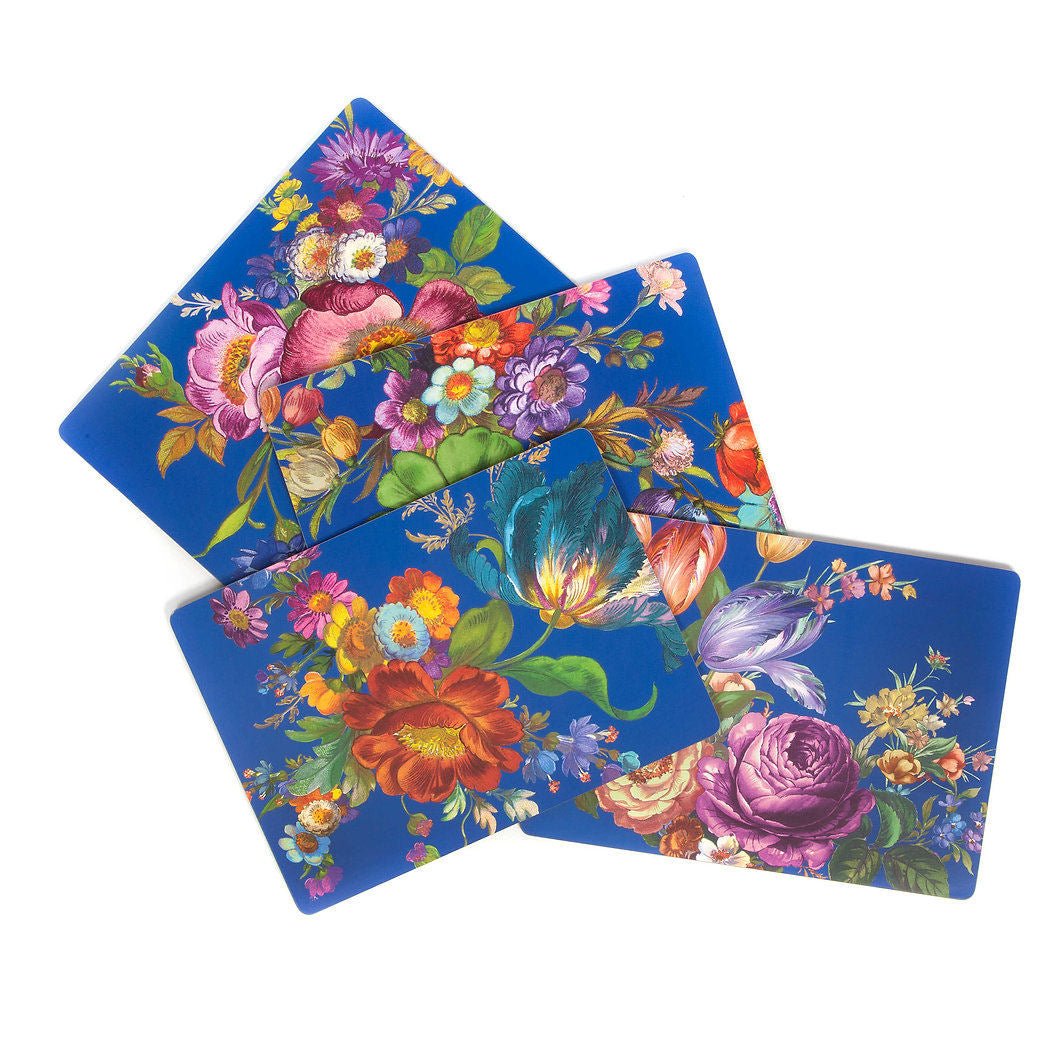 Flower Market Lapis Cork Back Placemats Blue - Set of 4 - |VESIMI Design|
