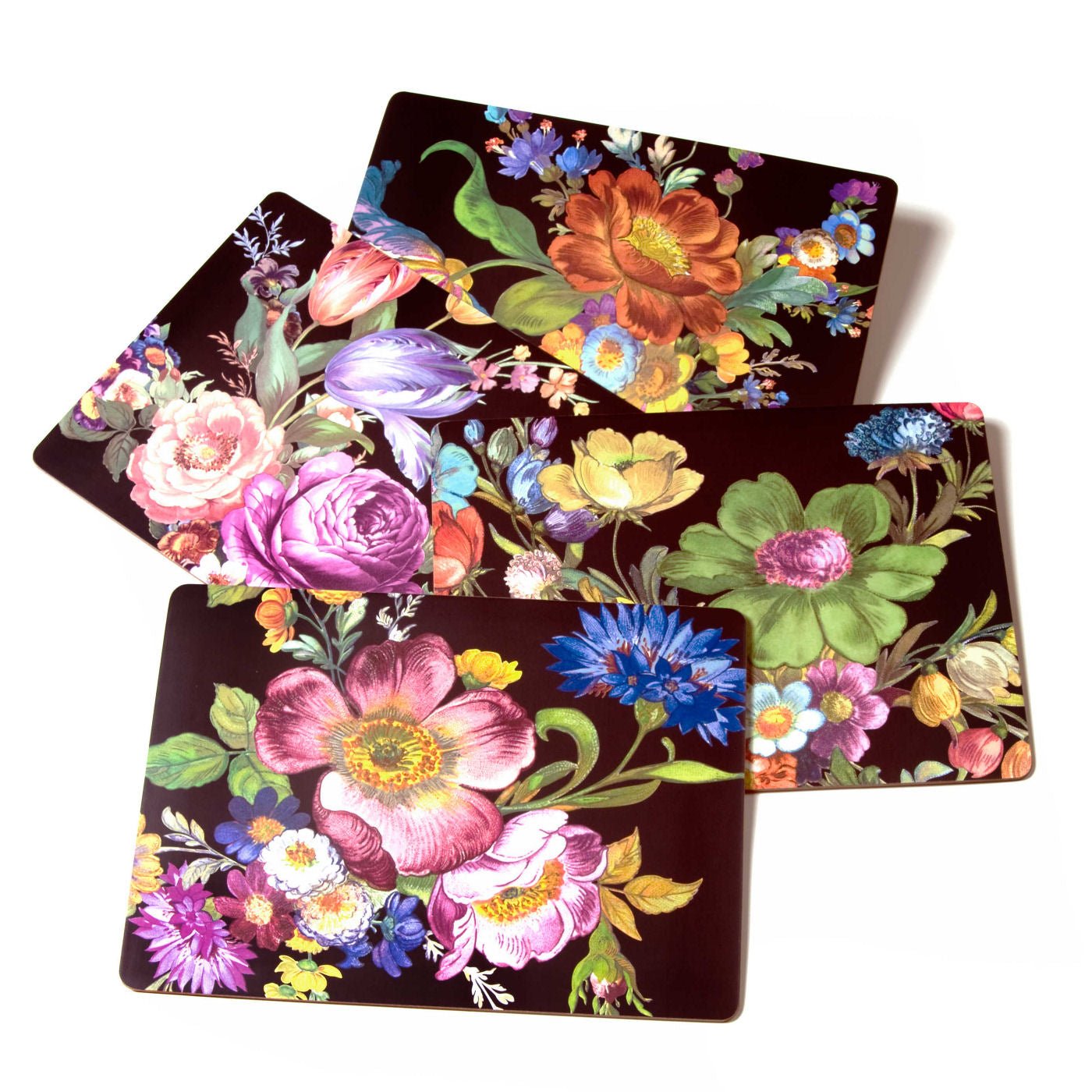 Flower Market Placemats - Black - Set of 4 - |VESIMI Design| Luxury and Rustic bathrooms online