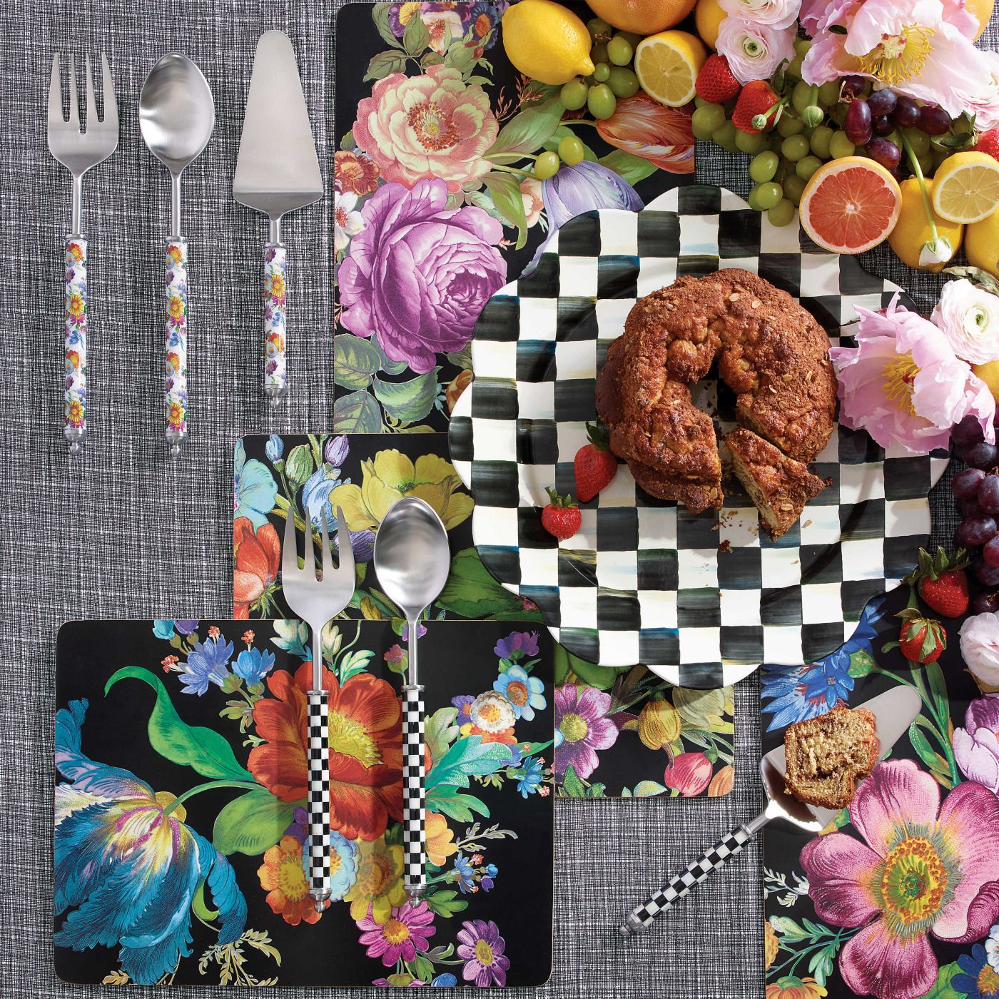 Flower Market Placemats - Black - Set of 4 - |VESIMI Design| Luxury and Rustic bathrooms online