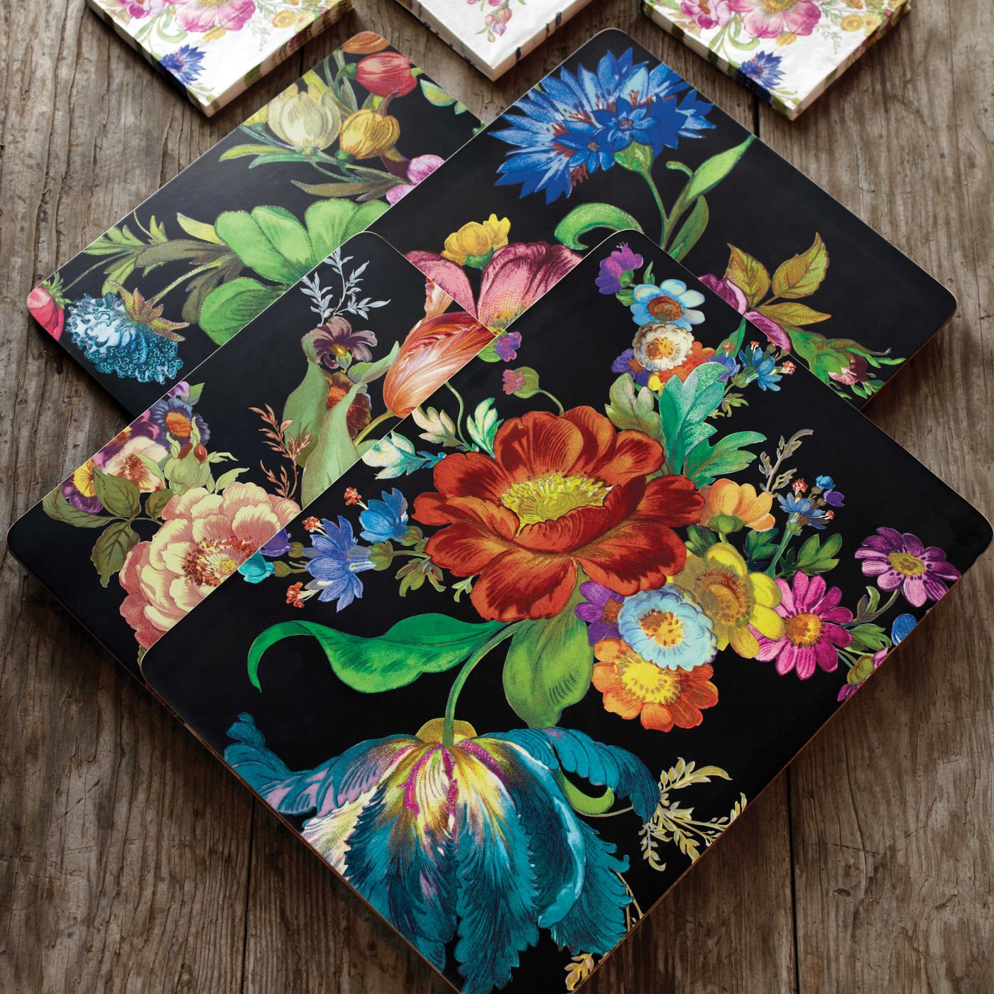 Flower Market Placemats - Black - Set of 4 - |VESIMI Design| Luxury and Rustic bathrooms online