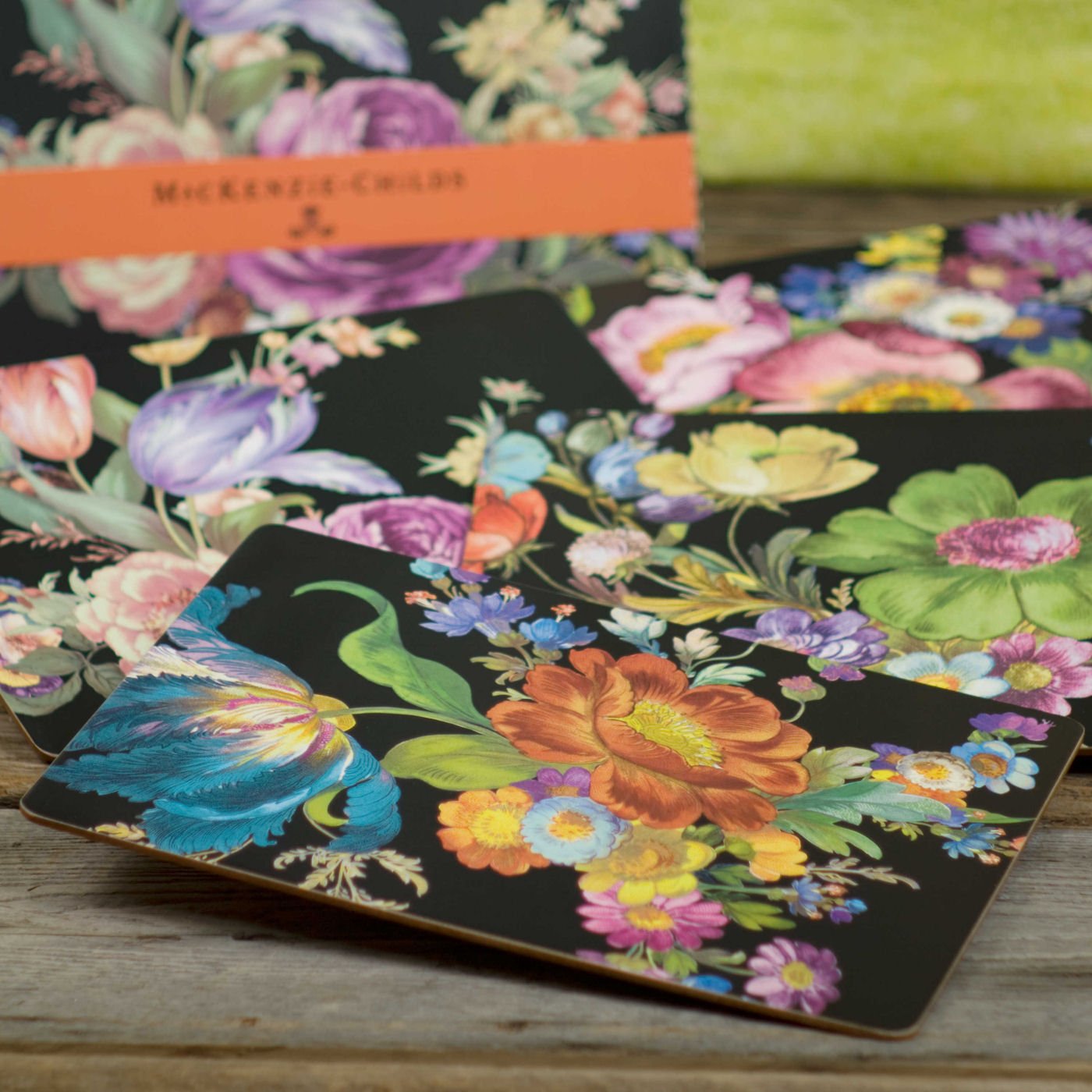 Flower Market Placemats - Black - Set of 4 - |VESIMI Design| Luxury and Rustic bathrooms online