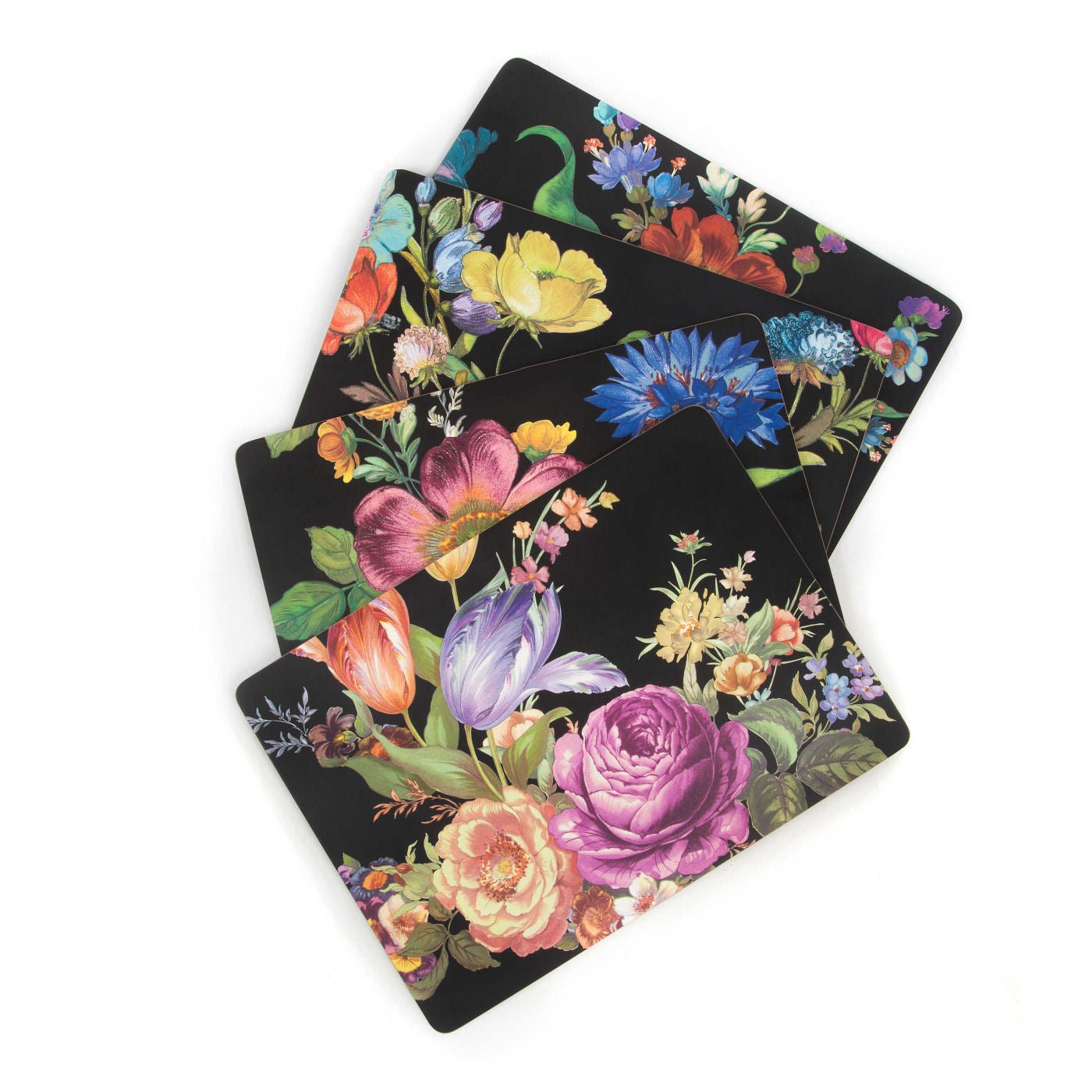 Flower Market Placemats - Black - Set of 4 - |VESIMI Design| Luxury and Rustic bathrooms online