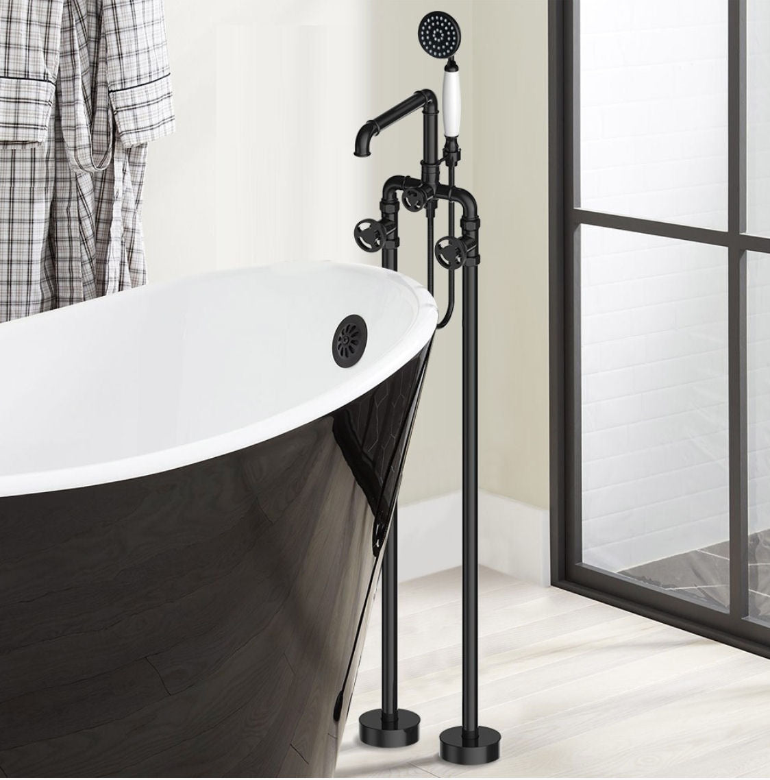 Freestanding Black Matte Industrial Bathtub Faucet - |VESIMI Design| Luxury and Rustic bathrooms online