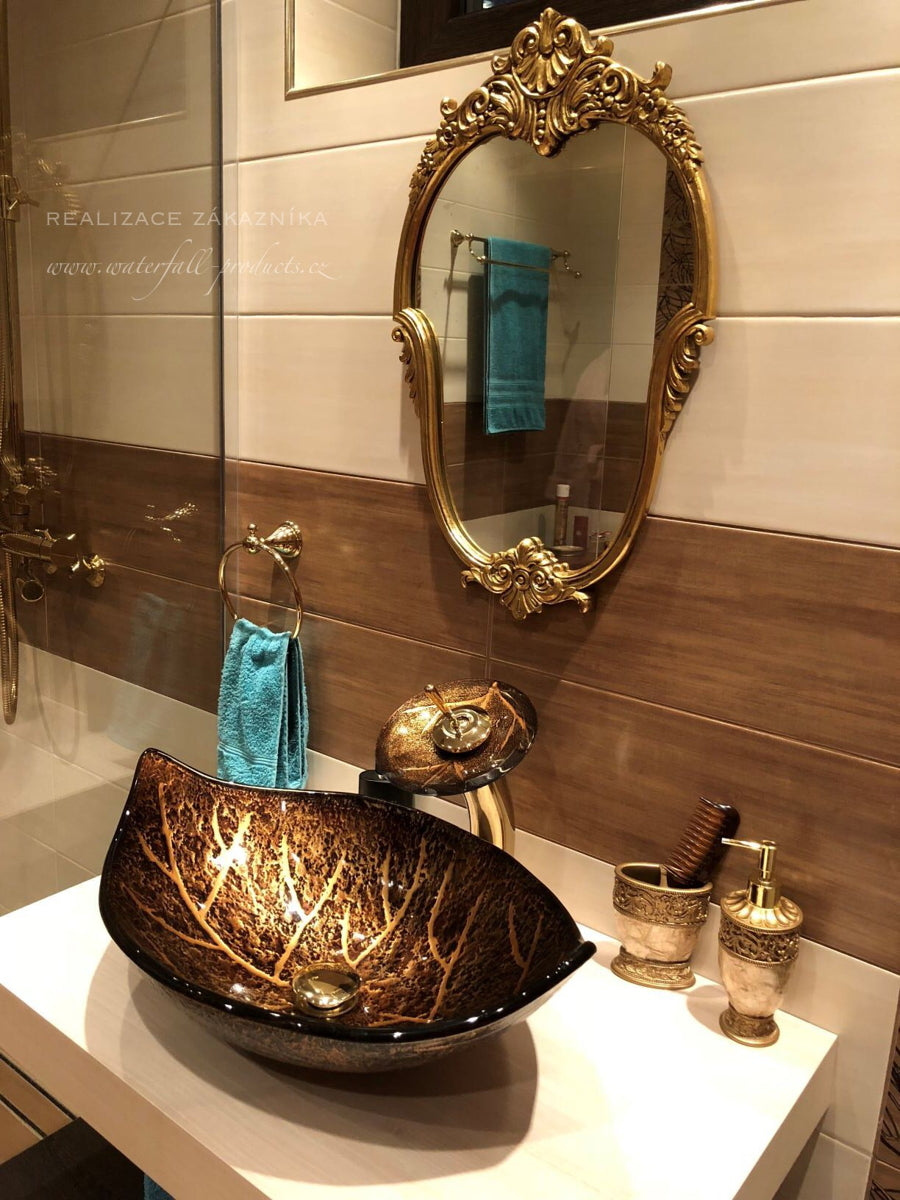 Waterfall® Leaf Brown Bathroom Vessel Sink Combo Faucet Set - |VESIMI Design| Luxury and Rustic bathrooms online