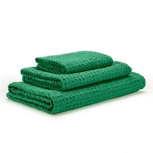 Green Waffle Egyptian Cotton Retro Towels Pousada - 230 Emerald - |VESIMI Design| Luxury and Rustic bathrooms online
