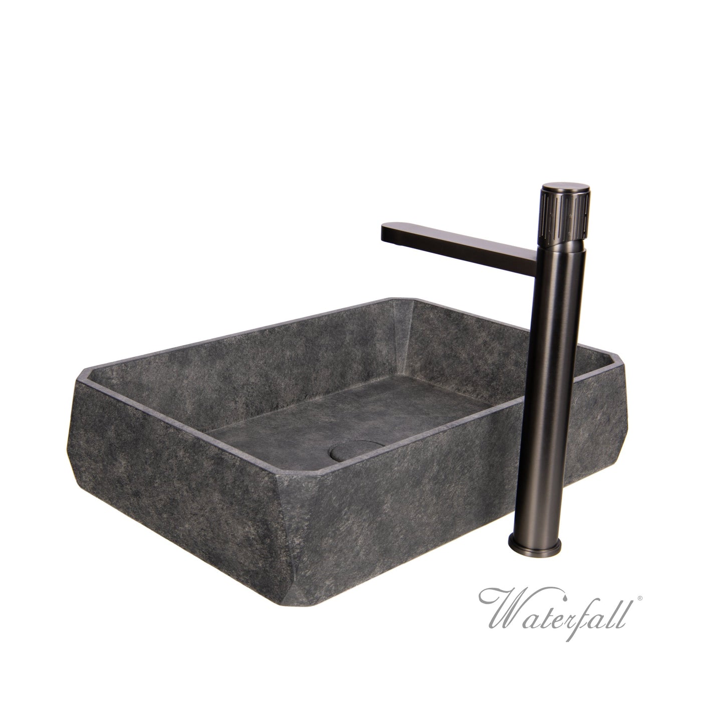 Grey Concrete BathroomSink with Gun Metal Faucet - |VESIMI Design| Luxury and Rustic bathrooms online