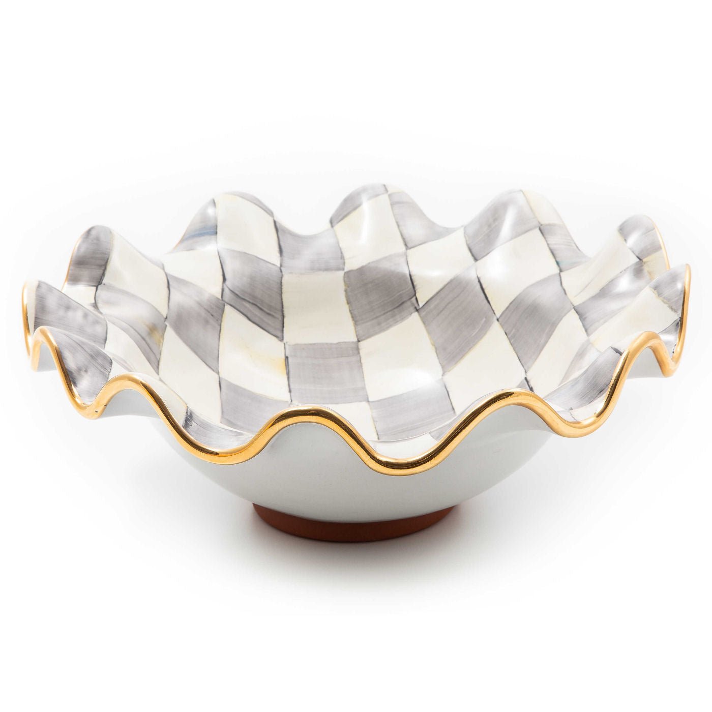 Handmade Sterling Check Medium Ceramic Fluted Serving Bowl - |VESIMI Design|