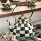 Iconic Black & White Courtly Check Enamel Tea Kettle by Mackenzie-Childs 2.84L - |VESIMI Design| Luxury and Rustic bathrooms online