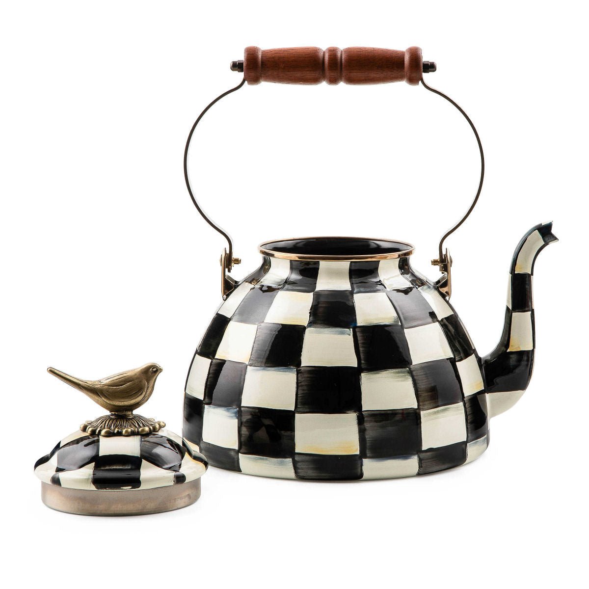 Iconic Black & White Courtly Check Enamel Tea Kettle with Bird 2.84L –, VESIMI Design