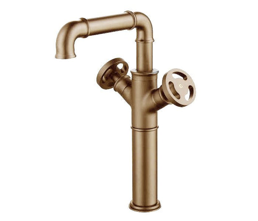 Industrial Design Two Handles Bathroom Vessel Sink Faucet in Antique Brass - |VESIMI Design|