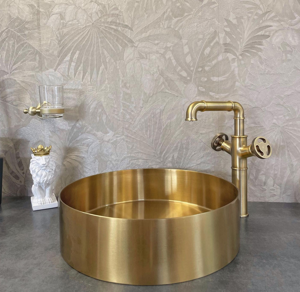 Industrial Design Two Handles Bathroom Vessel Sink Faucet in Antique Brass - |VESIMI Design|