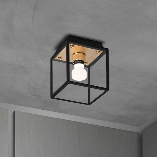 Industrial Small Caged Bathroom Ceiling Light in Brass - |VESIMI Design|