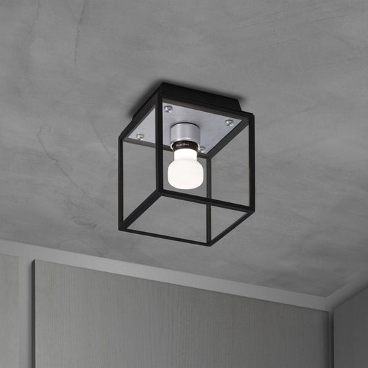 Industrial Small Caged Bathroom Ceiling Light in Steel - |VESIMI Design|