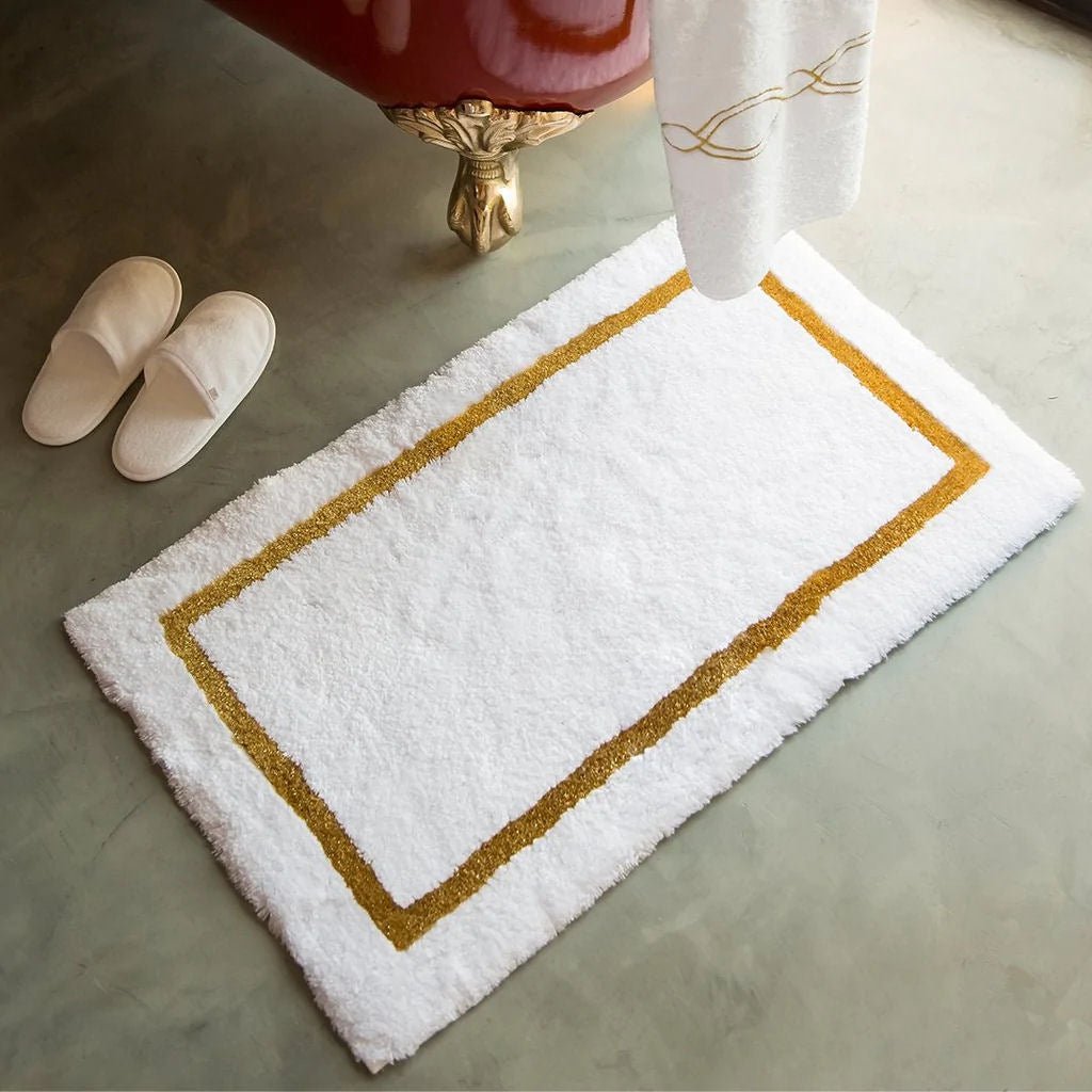 KARAT Luxury Gold & White Bathroom Rug - |VESIMI Design| Luxury and Rustic bathrooms online