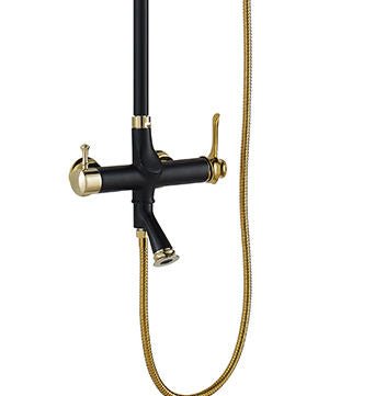 Luxury Black Matte & Gold Exposed Shower - |VESIMI Design| Luxury and Rustic bathrooms online