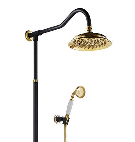 Luxury Black Matte & Gold Exposed Shower - |VESIMI Design| Luxury and Rustic bathrooms online
