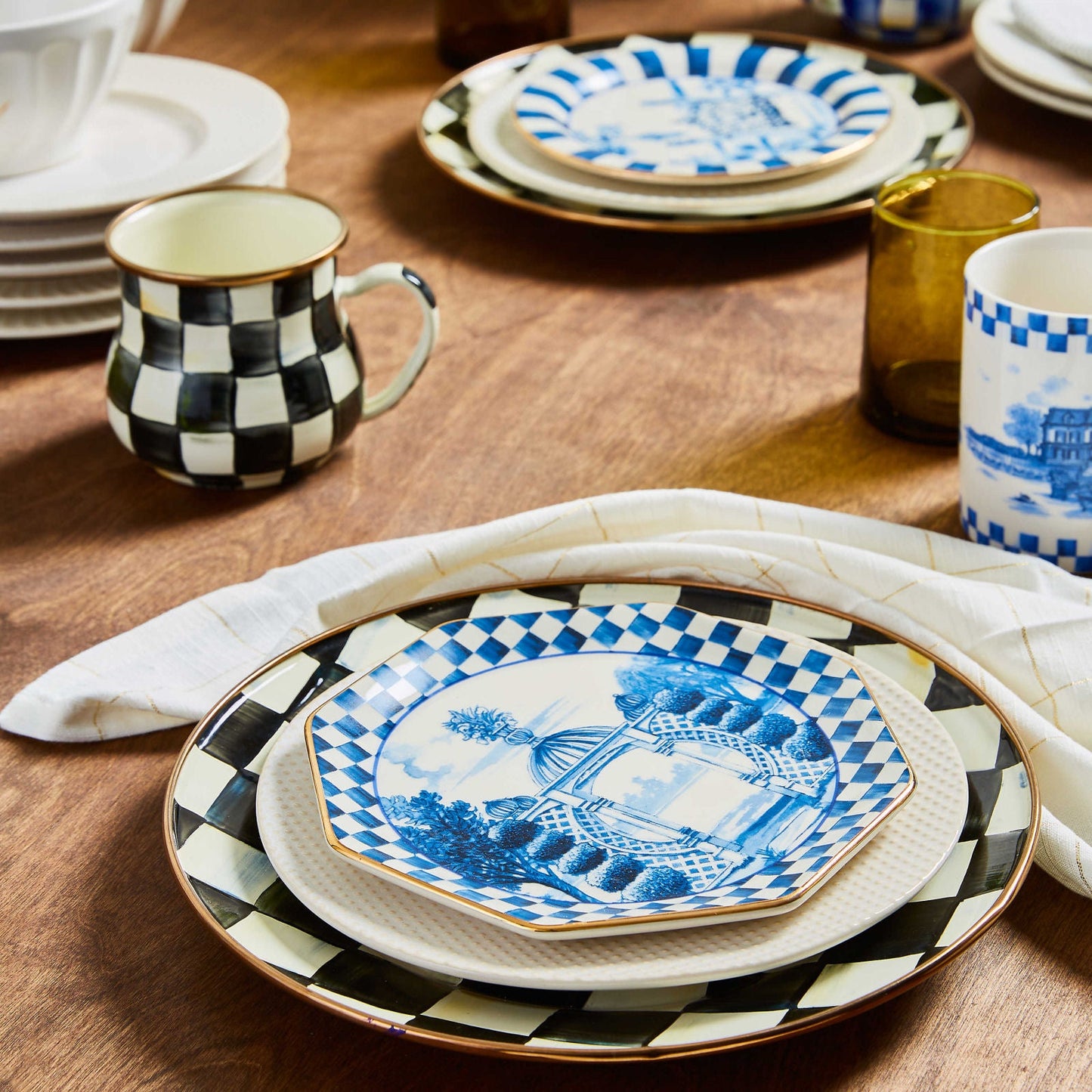 Luxury Dining - Courtly Check Enamel Dinner Plate by Mackenzie Childs - |VESIMI Design| Luxury and Rustic bathrooms online