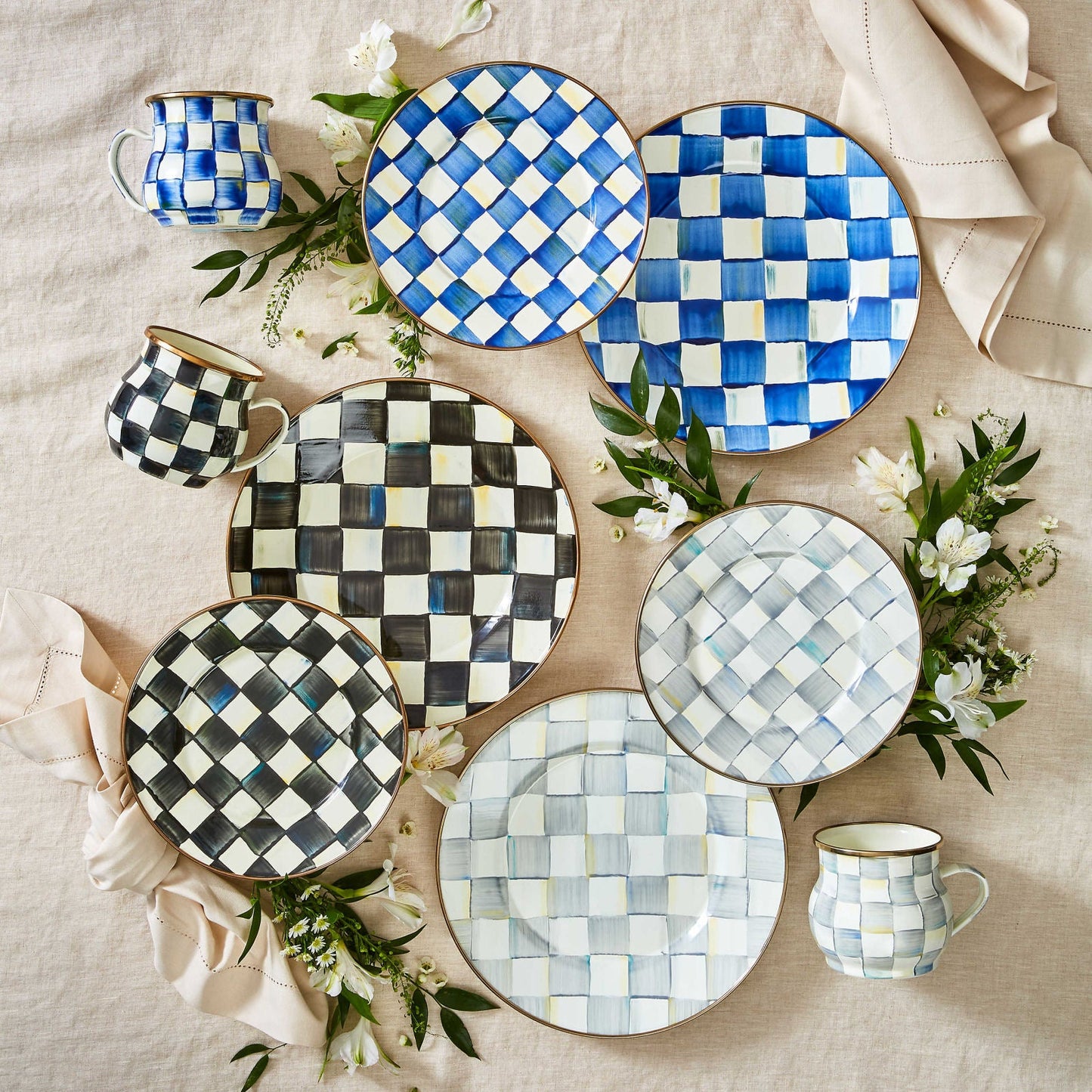 Luxury Dining - Courtly Check Enamel Dinner Plate by Mackenzie Childs - |VESIMI Design| Luxury and Rustic bathrooms online