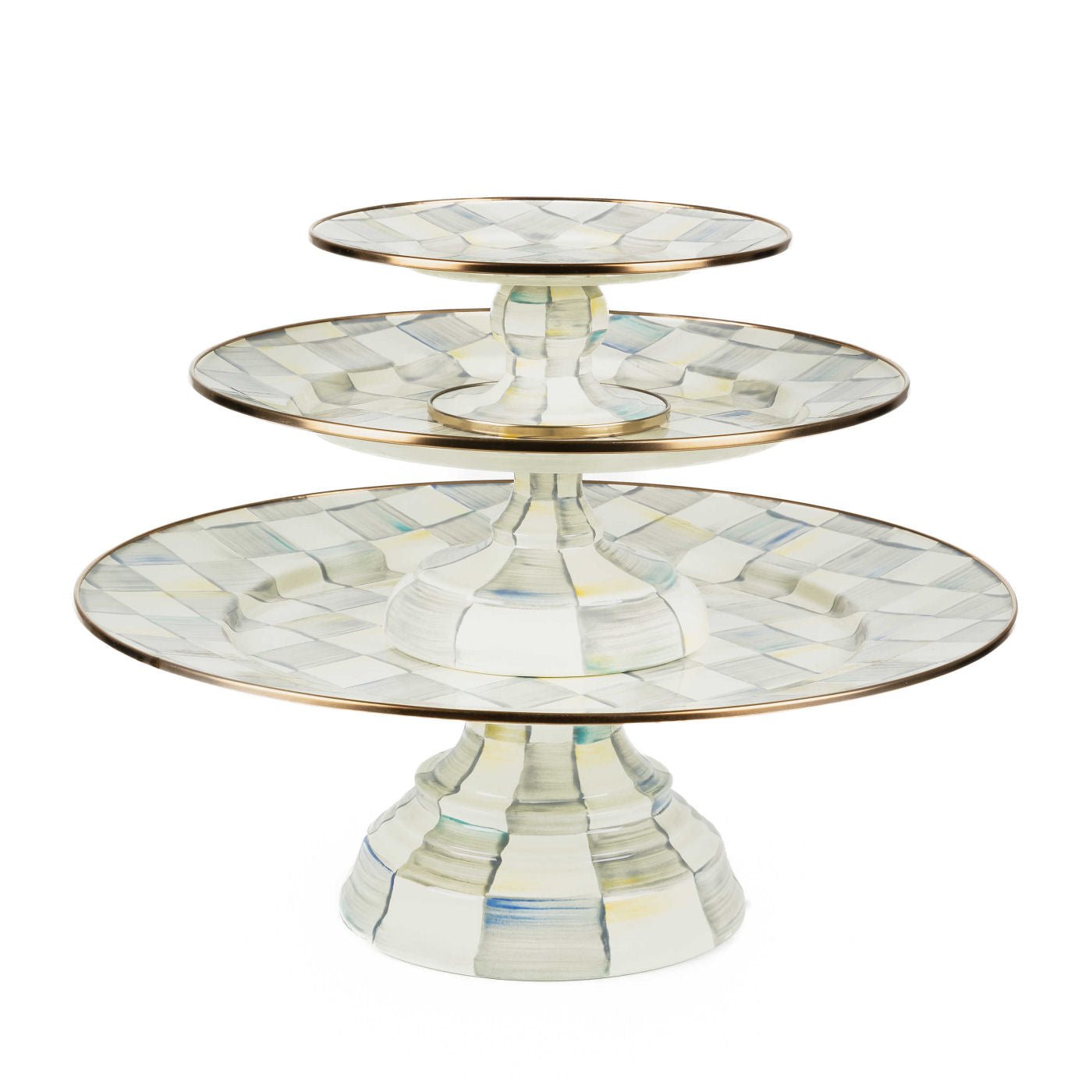 Luxury Dining Sterling Check Enamel Pedestal Platter - Small - |VESIMI Design| Luxury and Rustic bathrooms online