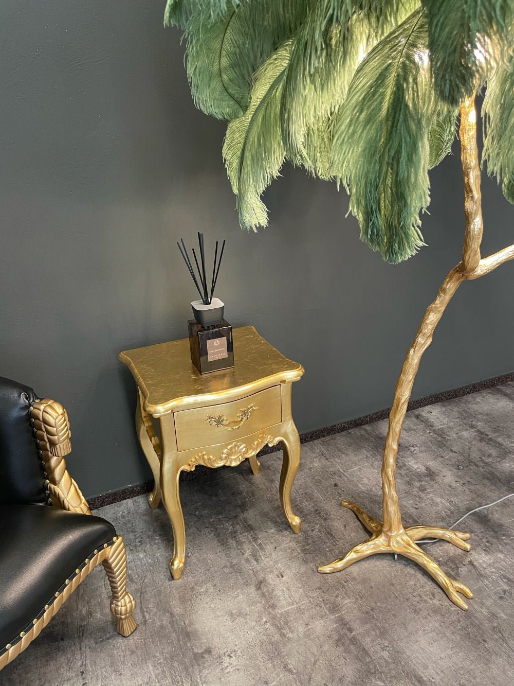 Luxury Floor Feather Lamp - Palm Green - |VESIMI Design| Luxury and Rustic bathrooms online
