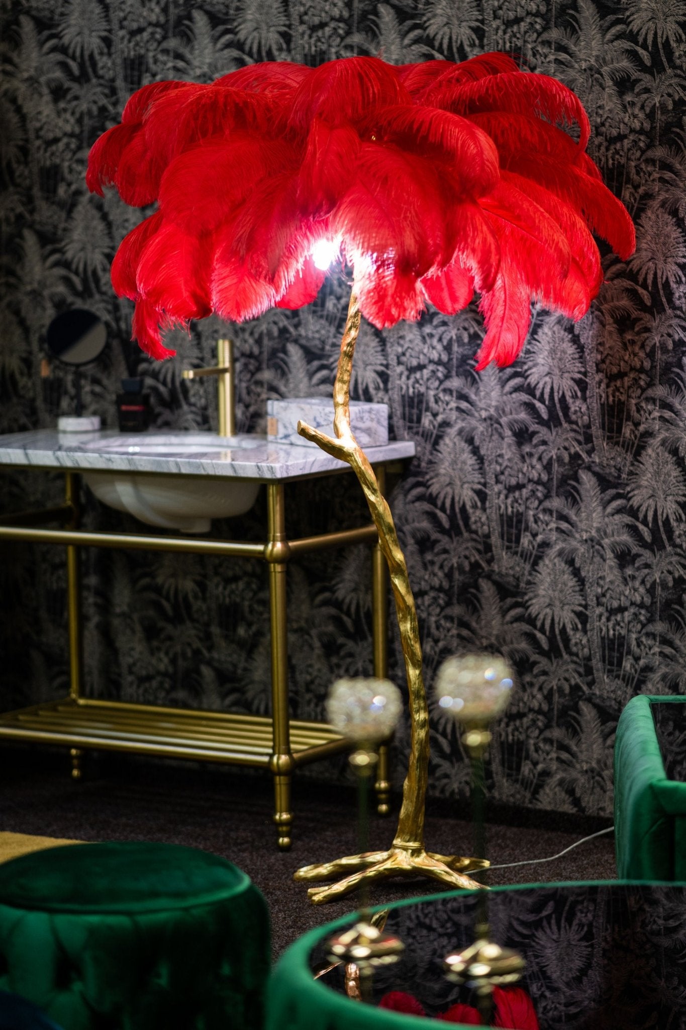 Luxury Floor Feather Lamp - Royal Red - |VESIMI Design| Luxury and Rustic bathrooms online