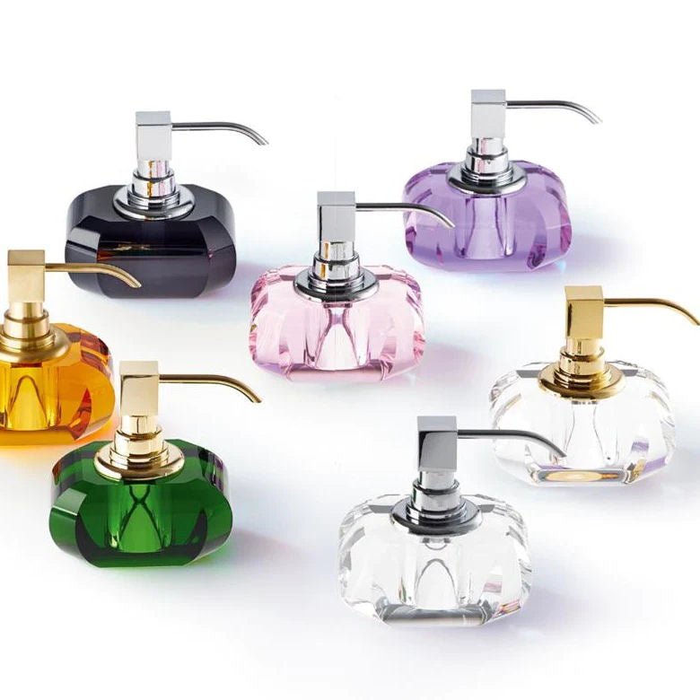 Luxury Matt Gold Crystal Liquid Soap Glass Dispenser | Amber - |VESIMI Design| Luxury Bathrooms & Deco