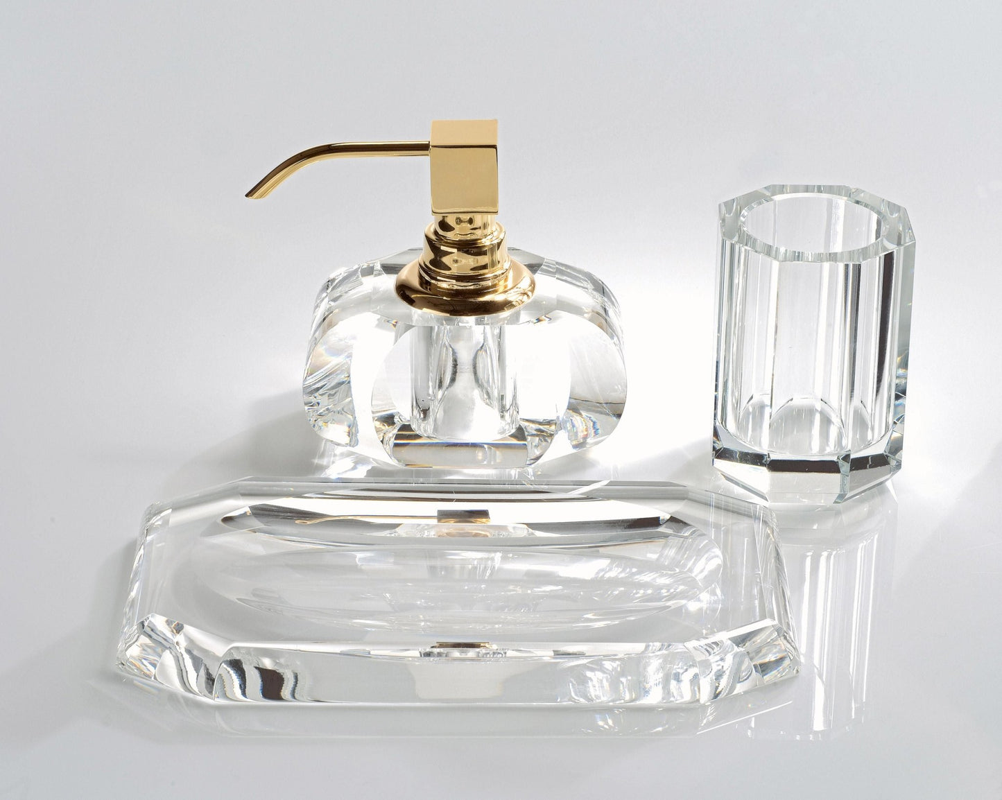 Luxury Matt Gold Glass Liquid Soap Dispenser | Crystal Clear - |VESIMI Design| Luxury and Rustic bathrooms online