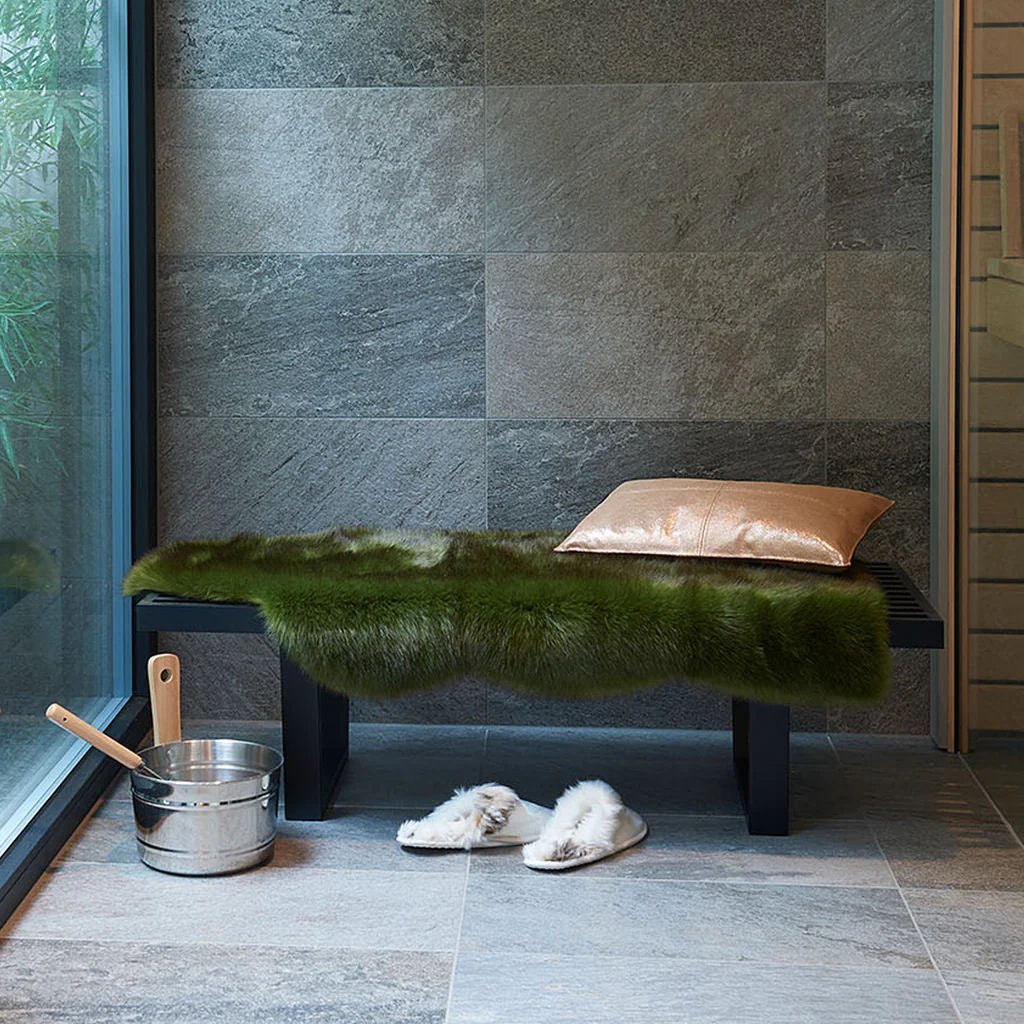 Luxury Soft Fur Faux Sheepskin Green Wolf - |VESIMI Design| Luxury and Rustic bathrooms online