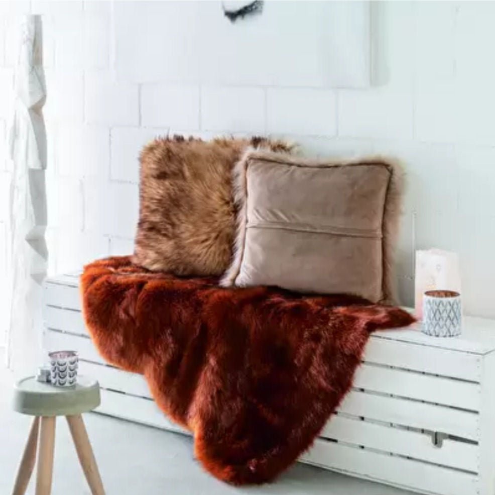Luxury Soft Fur Faux Sheepskin Sunset Wolf - |VESIMI Design| Luxury and Rustic bathrooms online