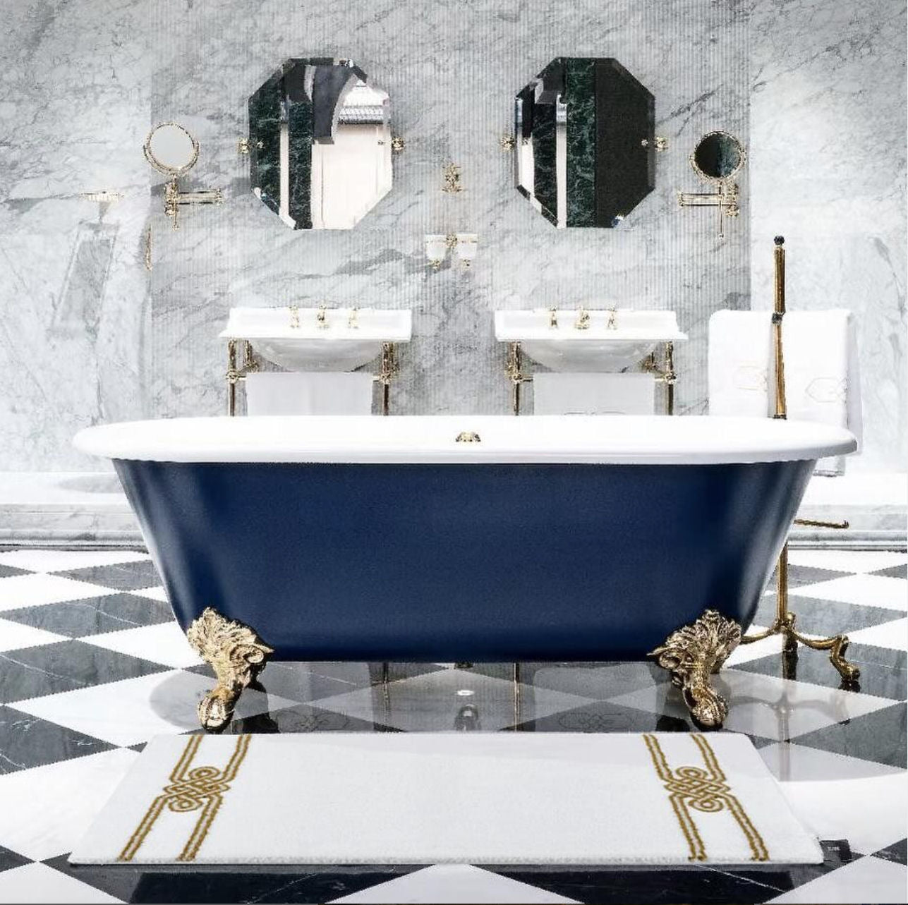 Luxury White and Gold SPENCER bath rug - |VESIMI Design|