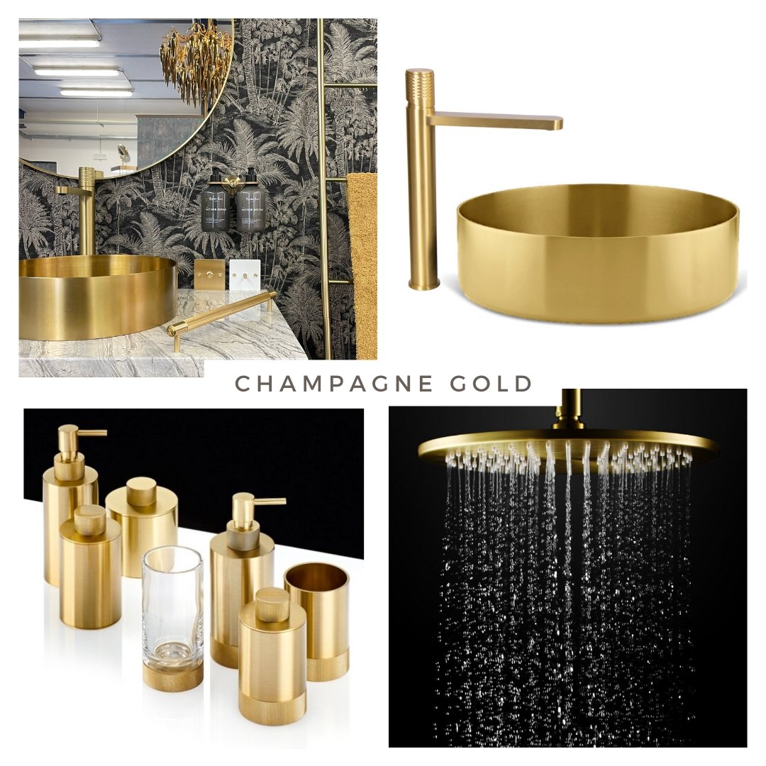 Metal Stainless Steel Sink Combo with Satin Gold Faucet - |VESIMI Design| Luxury Bathrooms & Deco