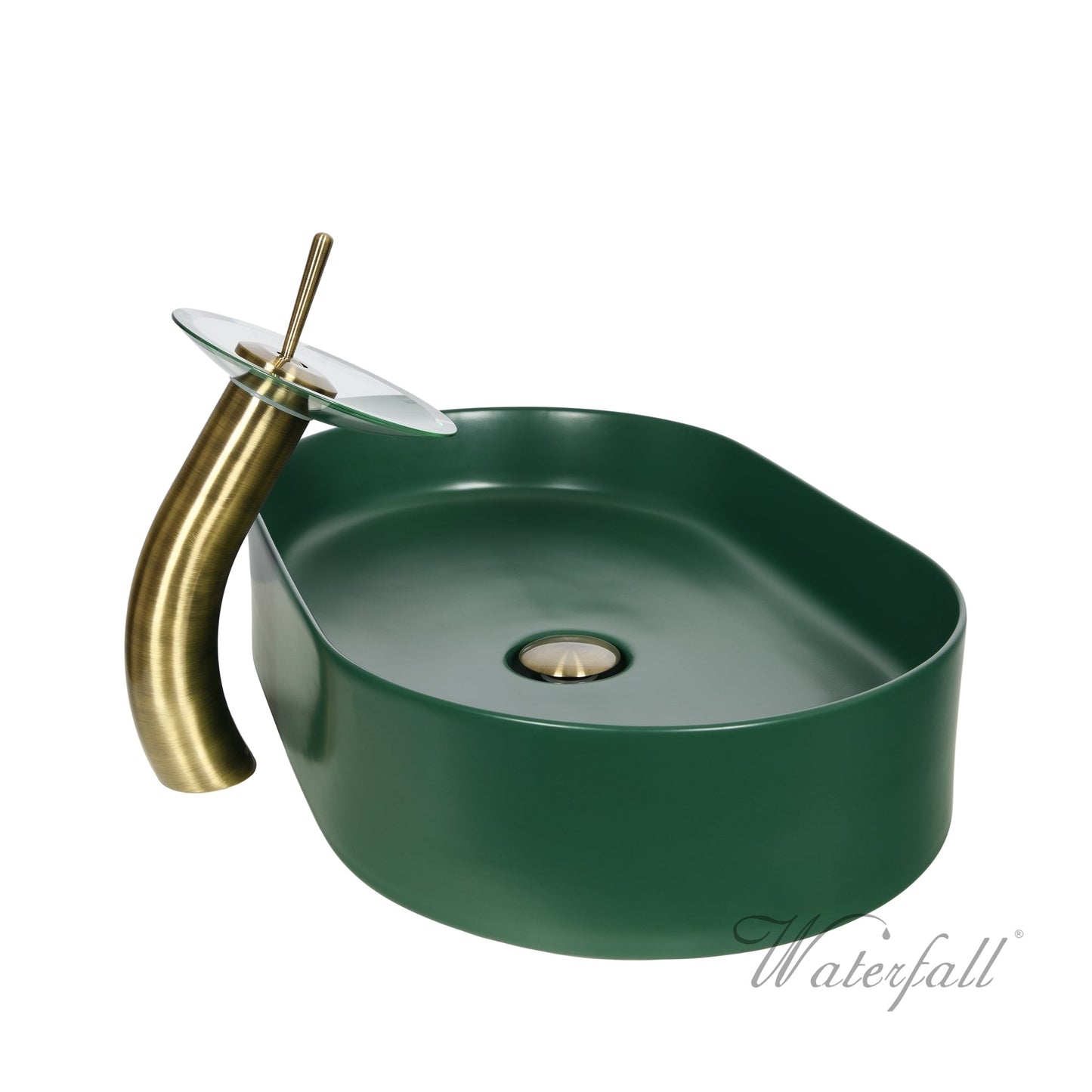 Moss Green Ceramic Sink Combo Waterfall® Bathroom Faucet Set - |VESIMI Design| Luxury Bathrooms & Deco