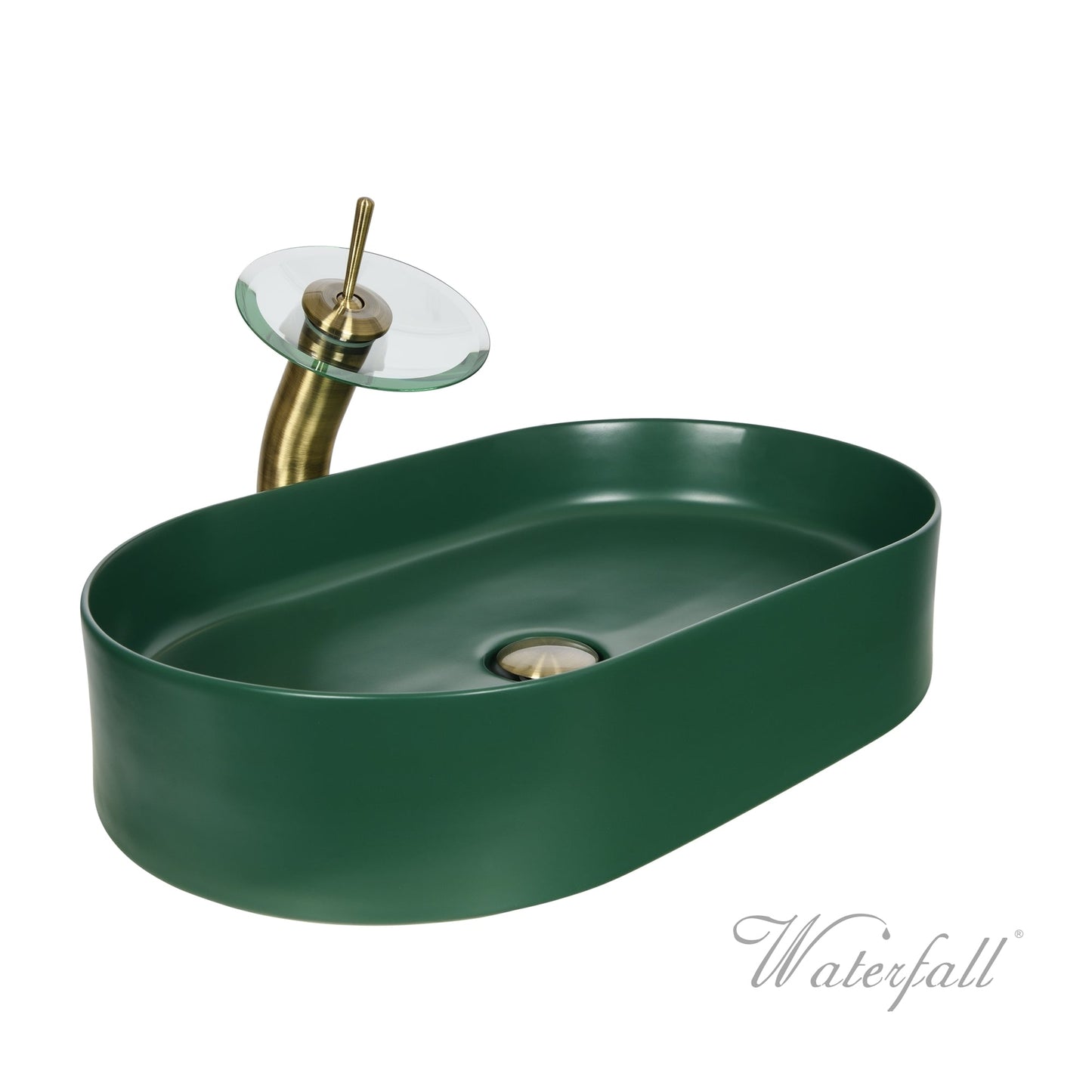 Moss Green Ceramic Sink Combo Waterfall® Bathroom Faucet Set - |VESIMI Design| Luxury Bathrooms & Deco